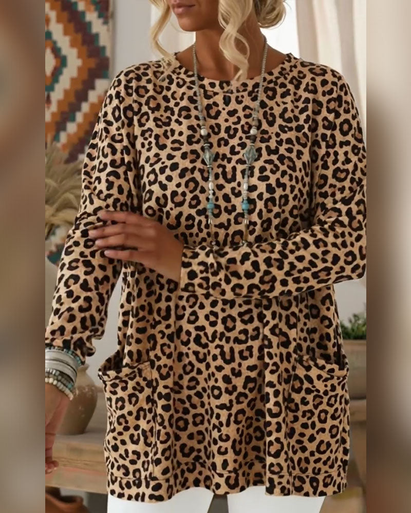 Leopard Print Top with Round Neck