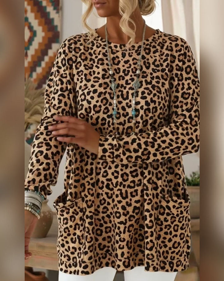 Leopard Print Top with Round Neck
