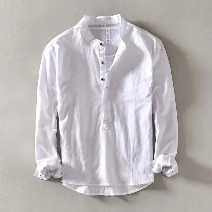 Calveo | Effortless Relaxed Style Linen Mandarin Shirt