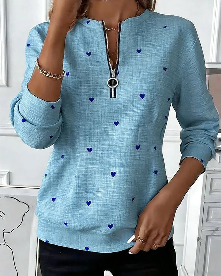 Printed Heart Half-Zip Sweatshirt