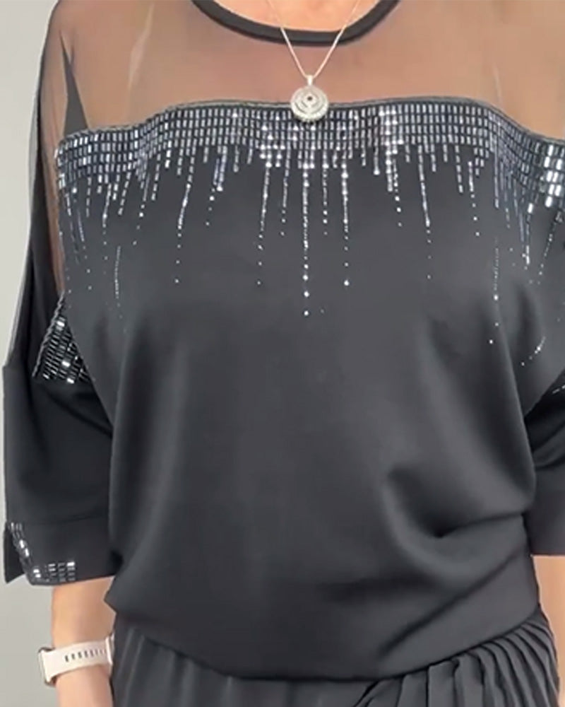 Mesh Blouse Split Loose