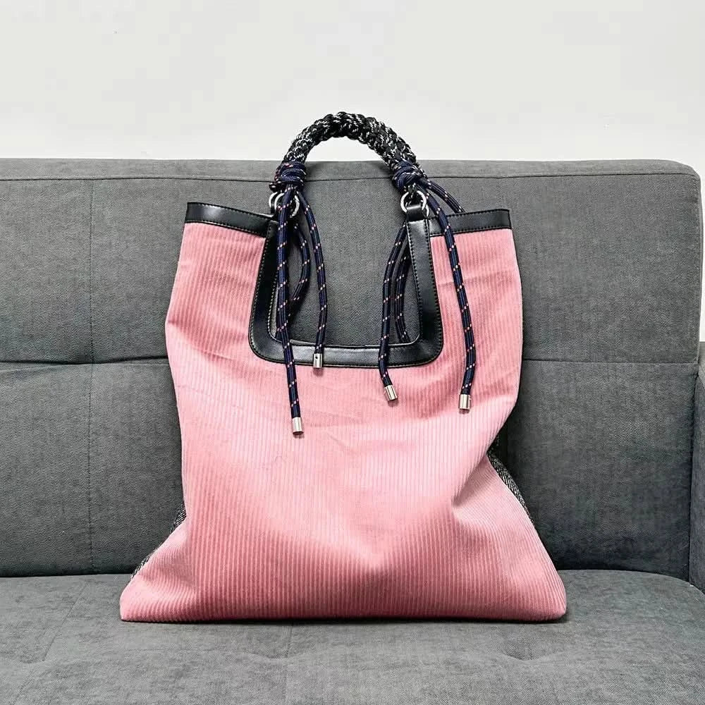 Lainey | Bold Braided Top Handle Corduroy Tote Bag