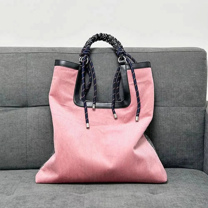 Lainey | Bold Braided Top Handle Corduroy Tote Bag