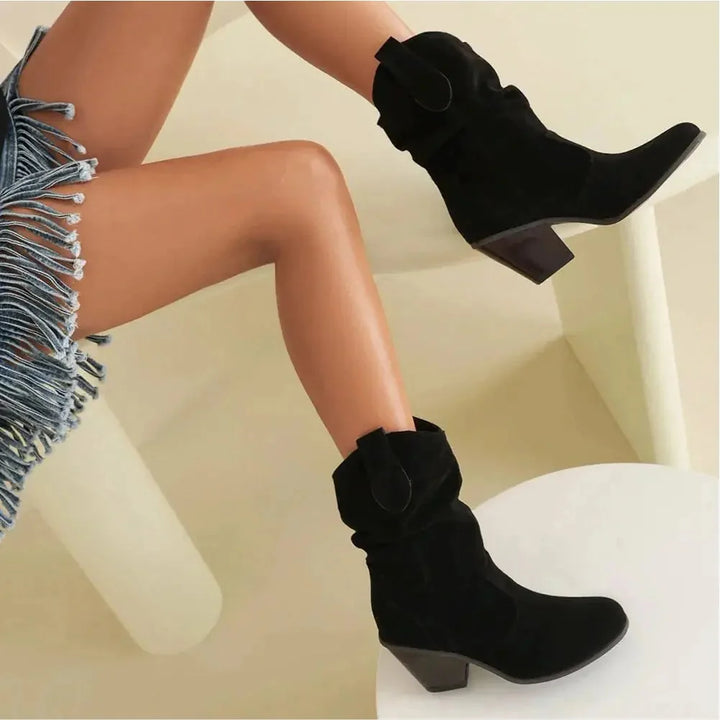 Ruby | Retro Suede Slouchy Cowboy Boots with Chunky Heel