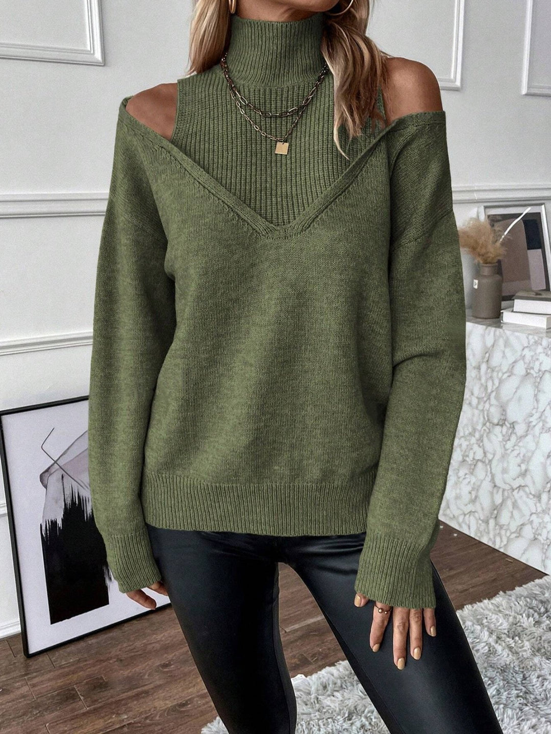 Analia | Women's Off-Shoulder Turtleneck Knit Sweater