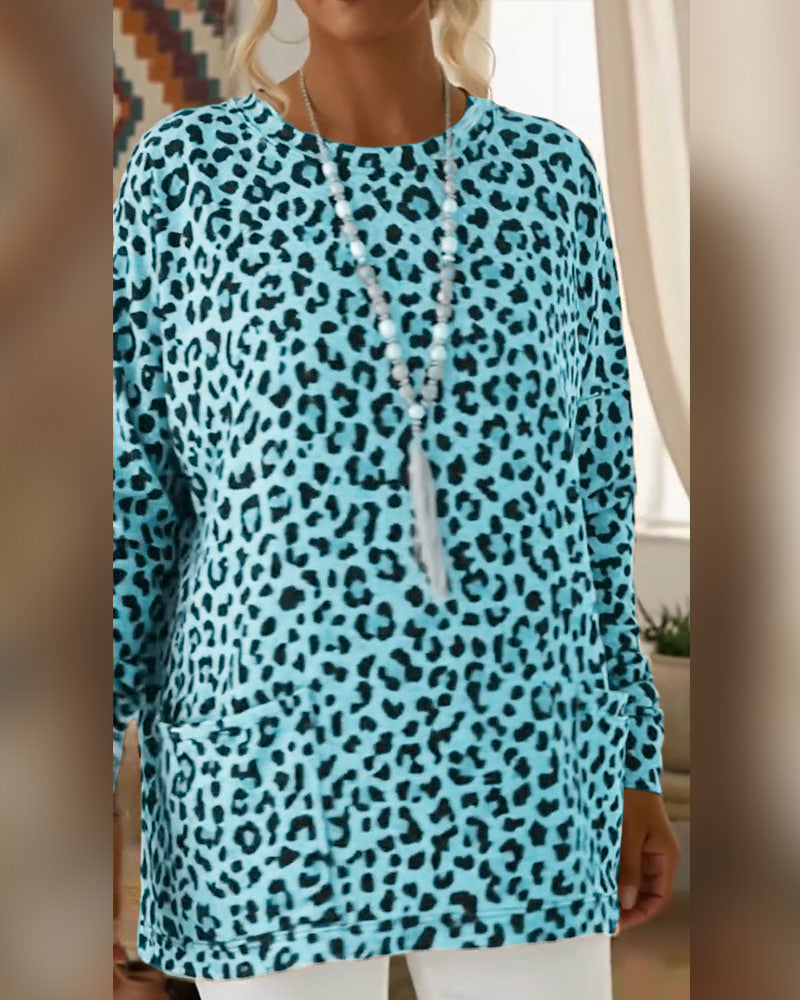 Leopard Print Top with Round Neck