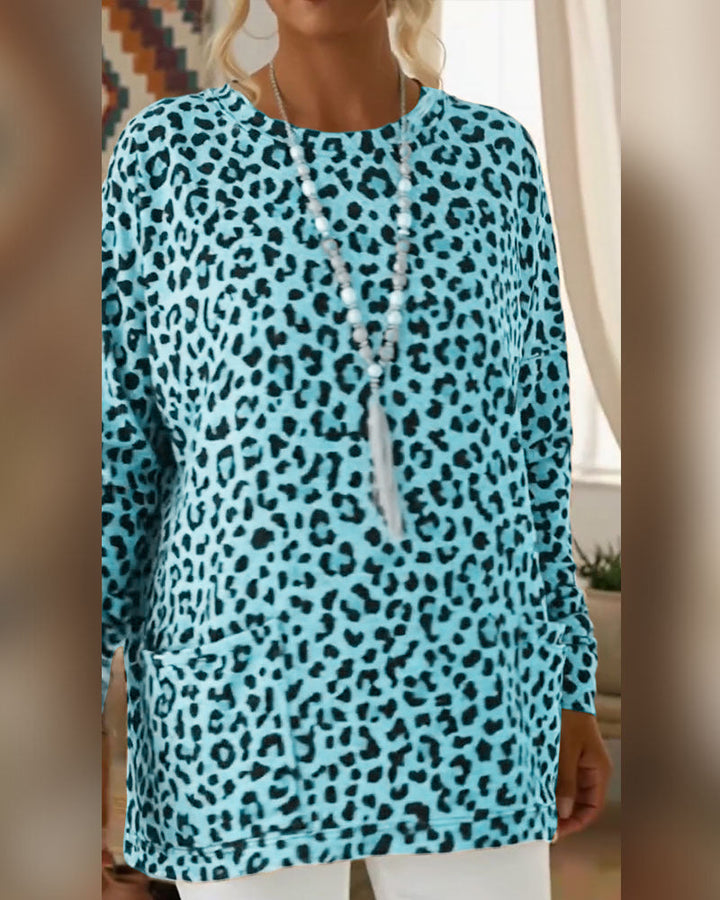 Leopard Print Top with Round Neck