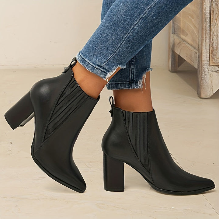 Averie | Modern Pointed Toe Square Heel Ankle Boots