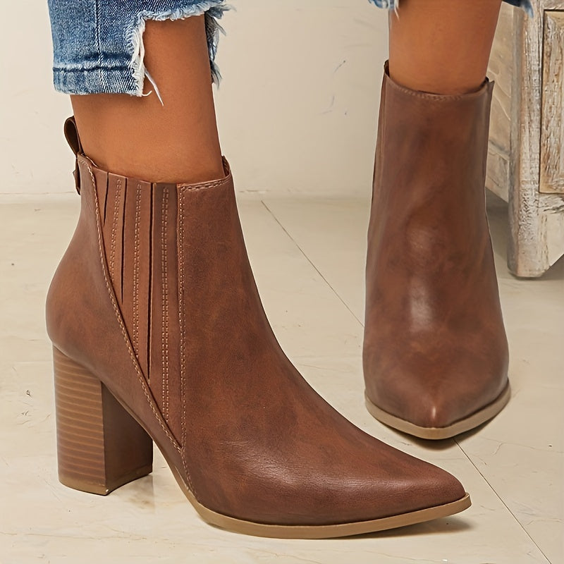 Averie | Modern Pointed Toe Square Heel Ankle Boots