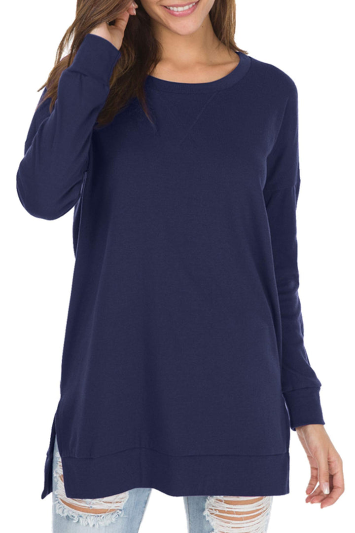 Talia – Long-Sleeved Side Slit Loose Top