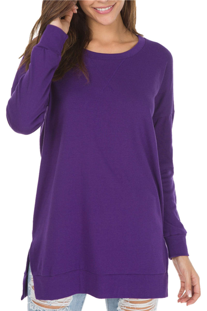 Talia – Long-Sleeved Side Slit Loose Top