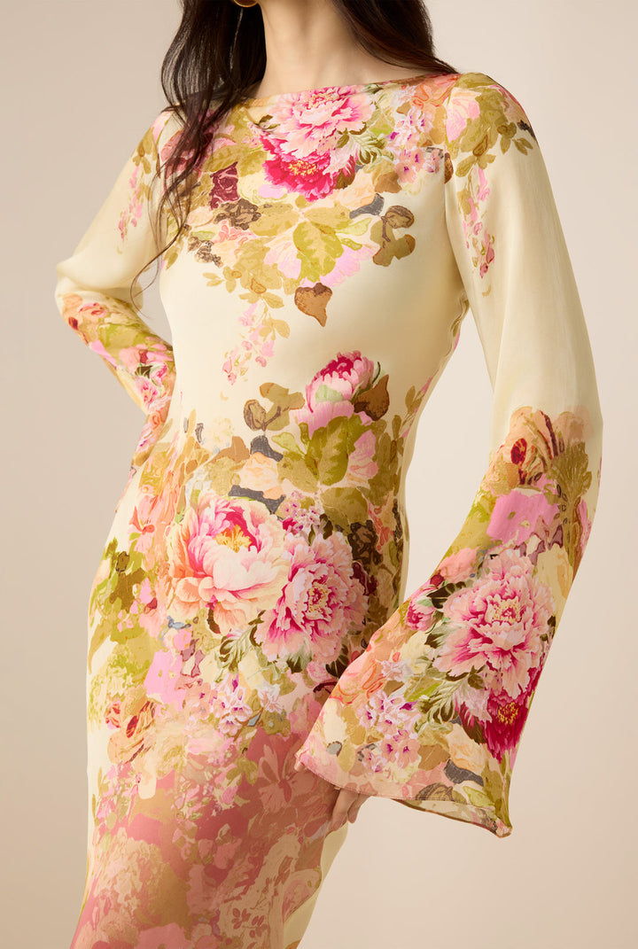 AVIANA – FLORAL LONG DRESS WITH BELL SLEEVES