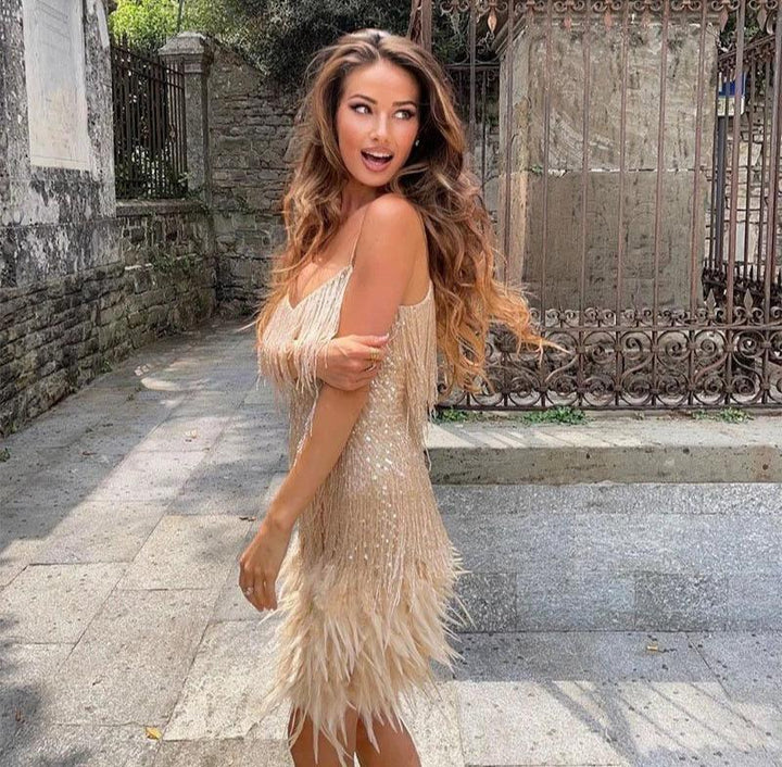 ALEXIS – MODERN FEATHERED PARTY DRESS FOR NIGHT OUT