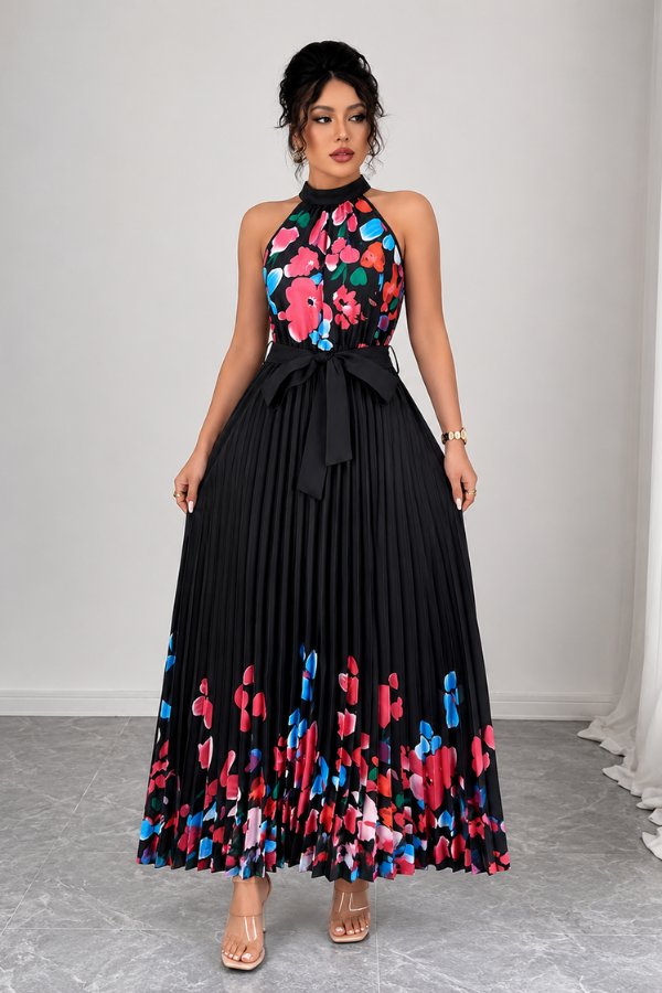 Ashlyn | Floral Pleated Halter Midi Dress