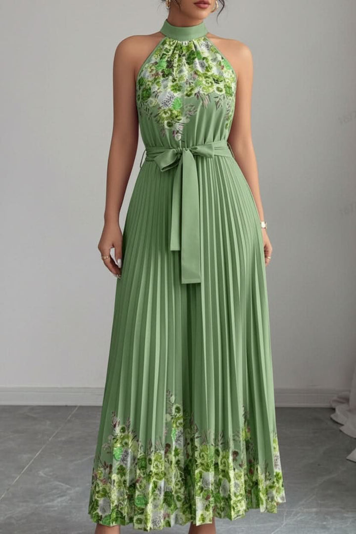 Ashlyn | Floral Pleated Halter Midi Dress