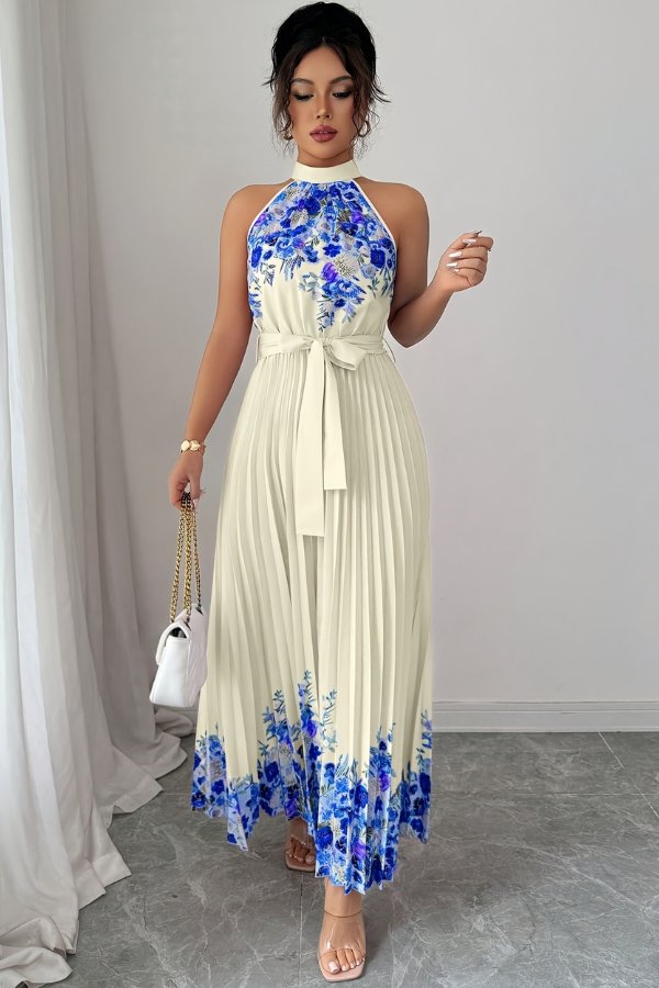 Ashlyn | Floral Pleated Halter Midi Dress