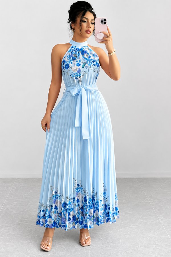 Ashlyn | Floral Pleated Halter Midi Dress