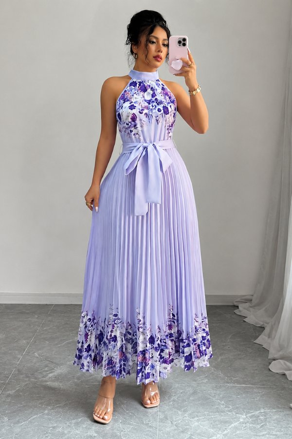 Ashlyn | Floral Pleated Halter Midi Dress