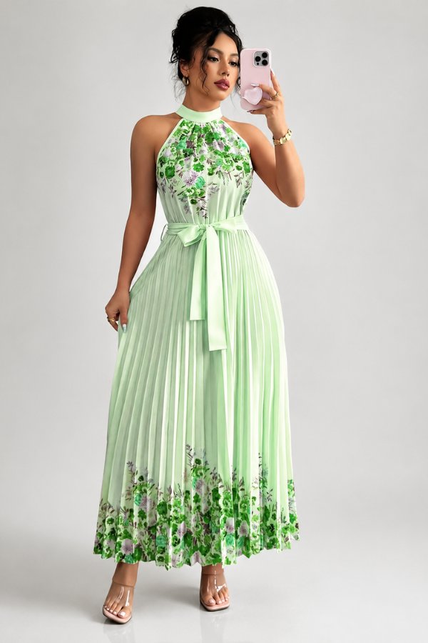 Ashlyn | Floral Pleated Halter Midi Dress