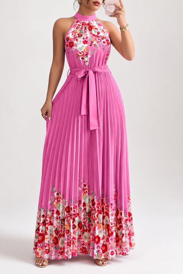 Ashlyn | Floral Pleated Halter Midi Dress