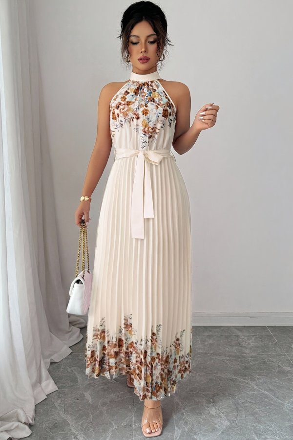 Ashlyn | Floral Pleated Halter Midi Dress