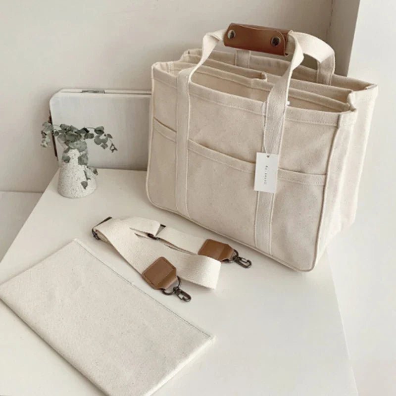 Elena | Spacious Multi-Pocket Canvas Tote Bag