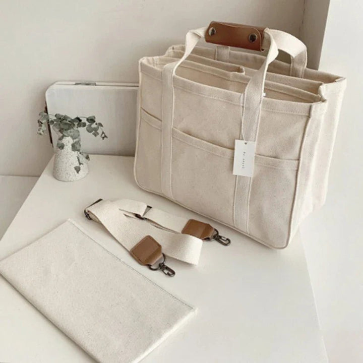 Elena | Spacious Multi-Pocket Canvas Tote Bag