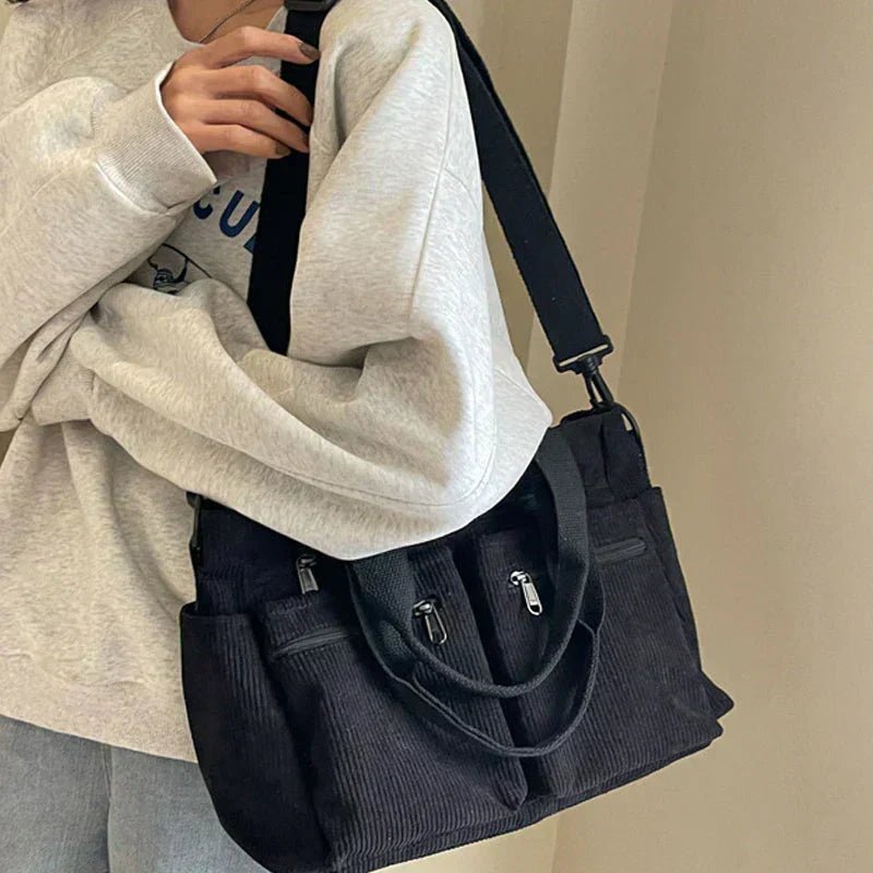Nyla | Corduroy Multi-Pocket Convertible Tote Bag