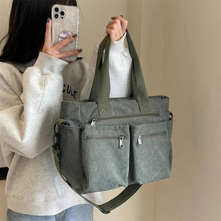 Nyla | Corduroy Multi-Pocket Convertible Tote Bag