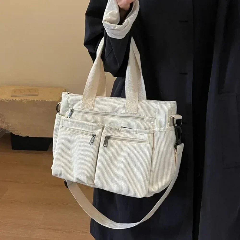 Nyla | Corduroy Multi-Pocket Convertible Tote Bag