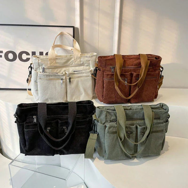 Nyla | Corduroy Multi-Pocket Convertible Tote Bag