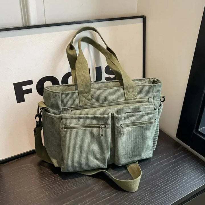 Nyla | Corduroy Multi-Pocket Convertible Tote Bag
