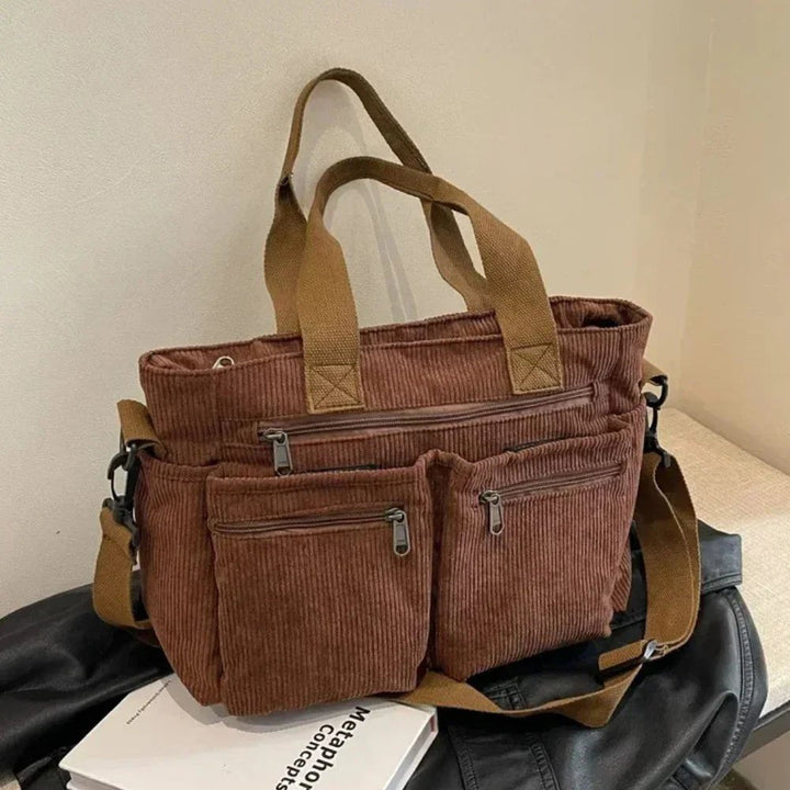 Nyla | Corduroy Multi-Pocket Convertible Tote Bag