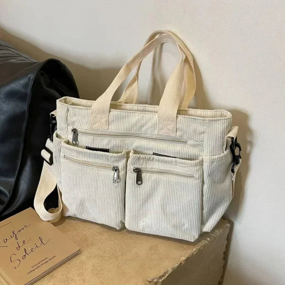 Nyla | Corduroy Multi-Pocket Convertible Tote Bag