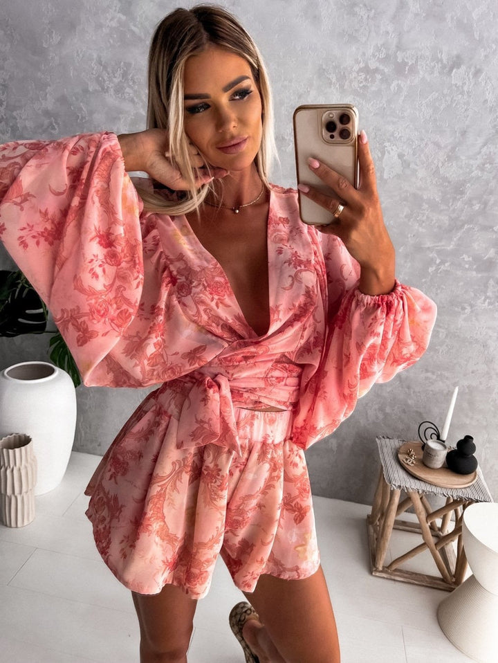 Ivy | Women's Stylish Flowy Two-Piece Shorts and Blouse Summer Set