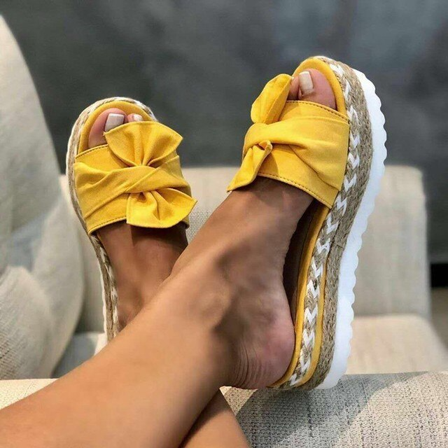 Celine | Elegant Bow Woven Wedge Sandals
