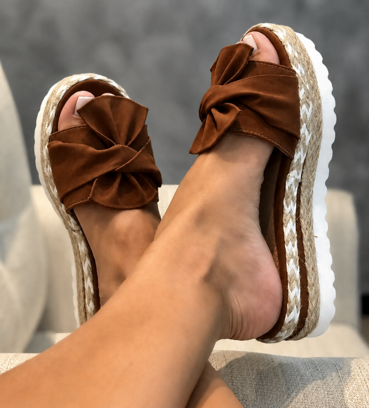 Celine | Elegant Bow Woven Wedge Sandals