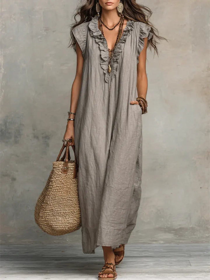 Mariana | Elegant And Feminine Ruffle V-Neck Maxi Dress