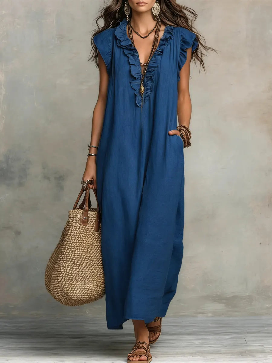 Mariana | Elegant And Feminine Ruffle V-Neck Maxi Dress