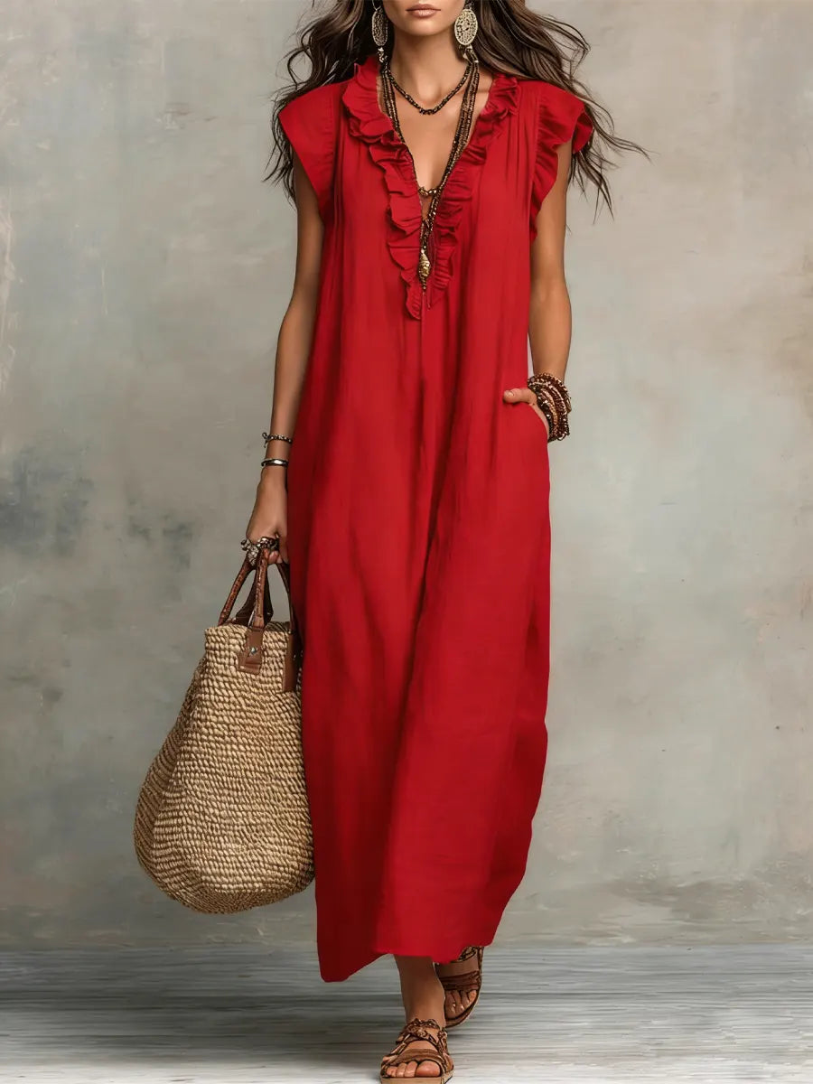 Mariana | Elegant And Feminine Ruffle V-Neck Maxi Dress
