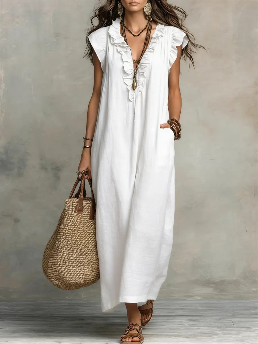 Mariana | Elegant And Feminine Ruffle V-Neck Maxi Dress