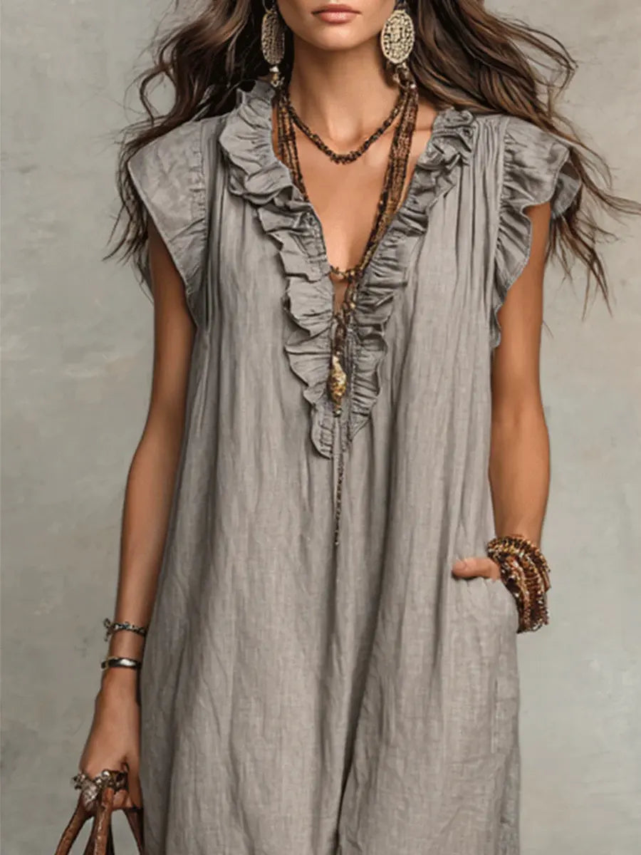 Mariana | Elegant And Feminine Ruffle V-Neck Maxi Dress