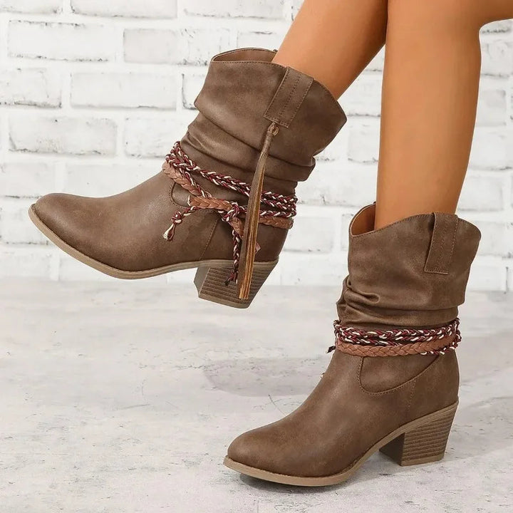 Noemi | Braided Tassel Water-Resistant Western Boots