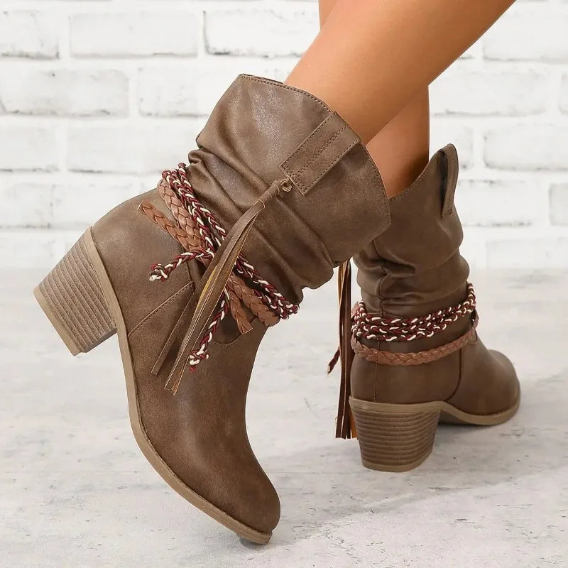 Noemi | Braided Tassel Water-Resistant Western Boots