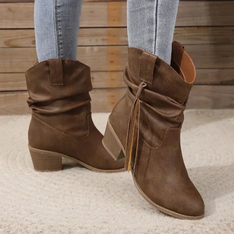 Noemi | Braided Tassel Water-Resistant Western Boots