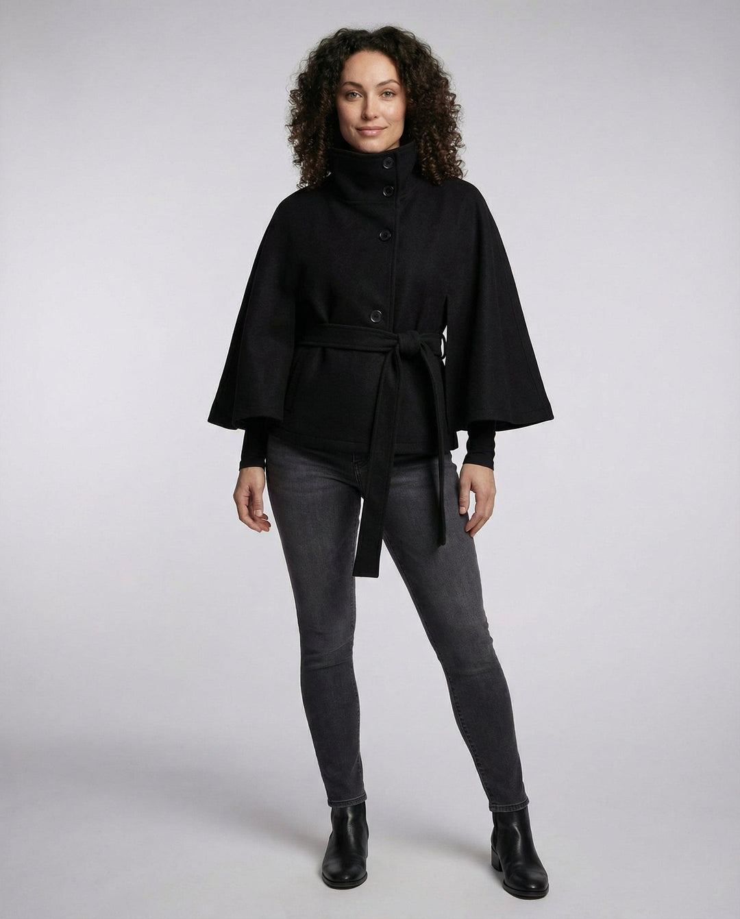 Mazie | Elegant High-Collar Belted Wrap Jacket