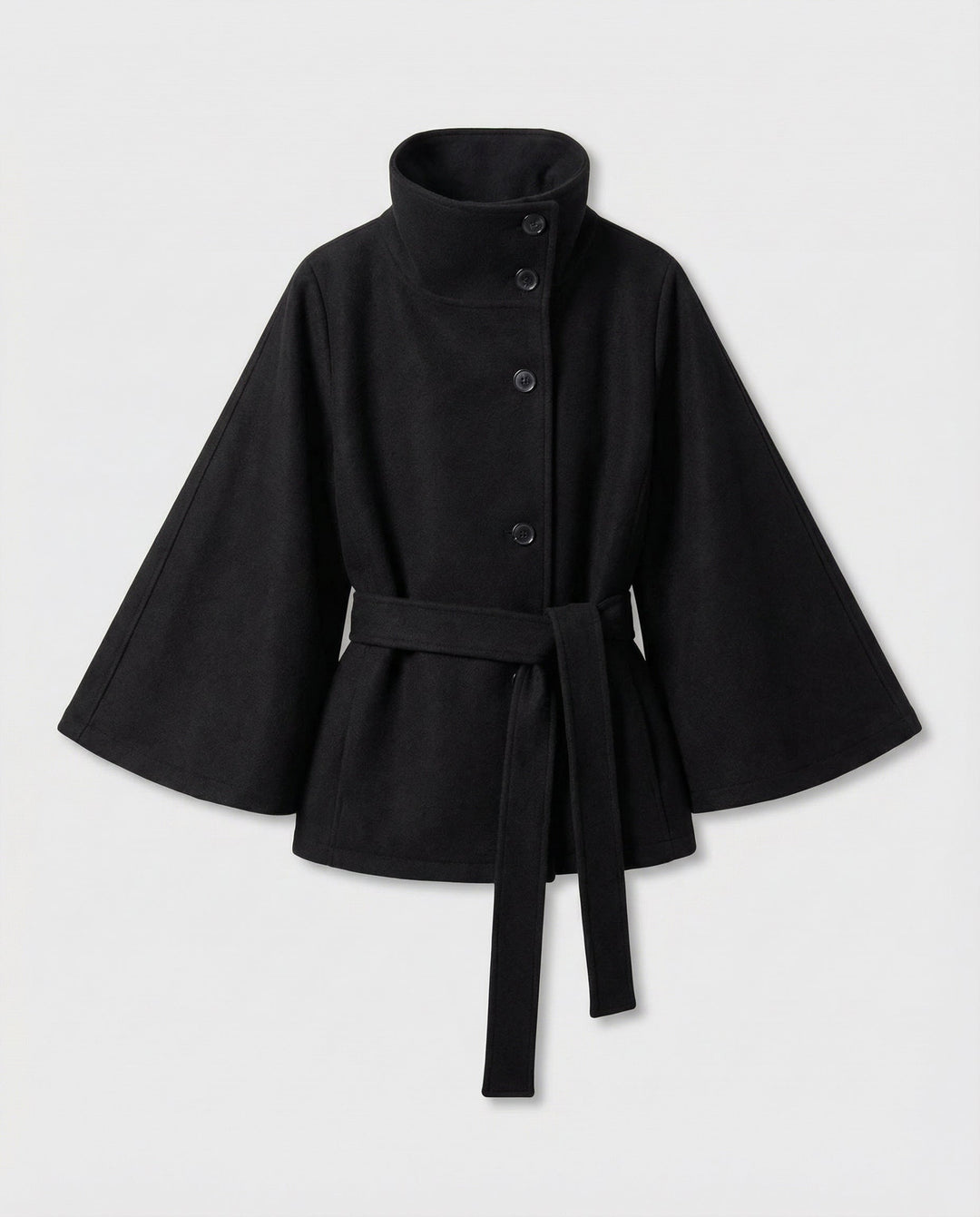 Mazie | Elegant High-Collar Belted Wrap Jacket