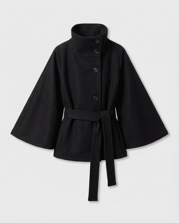 Mazie | Elegant High-Collar Belted Wrap Jacket
