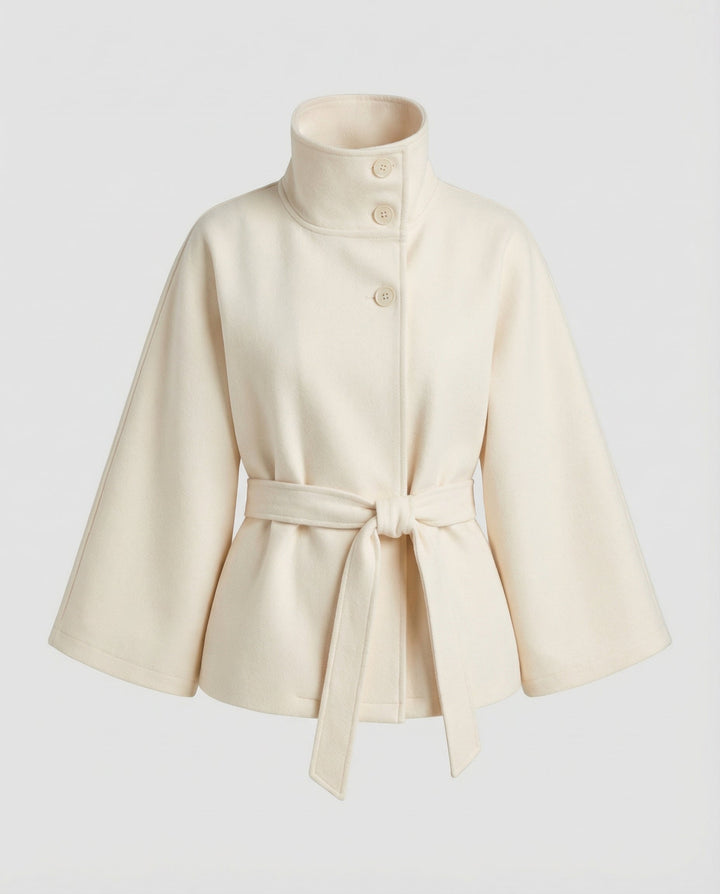Mazie | Elegant High-Collar Belted Wrap Jacket