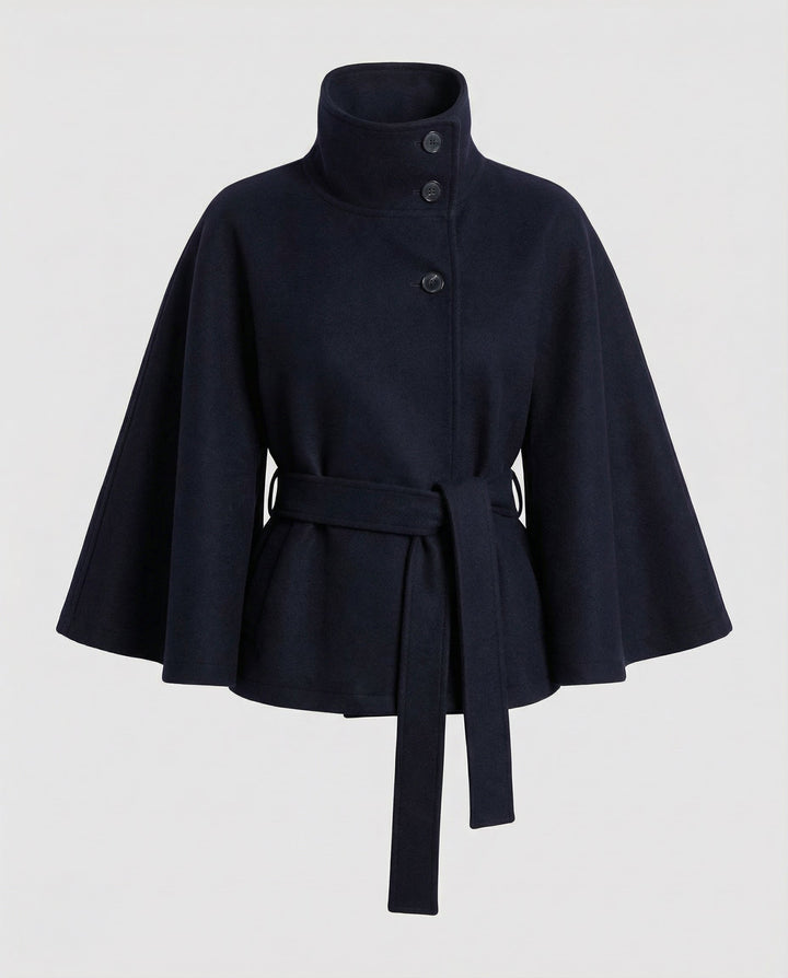 Mazie | Elegant High-Collar Belted Wrap Jacket